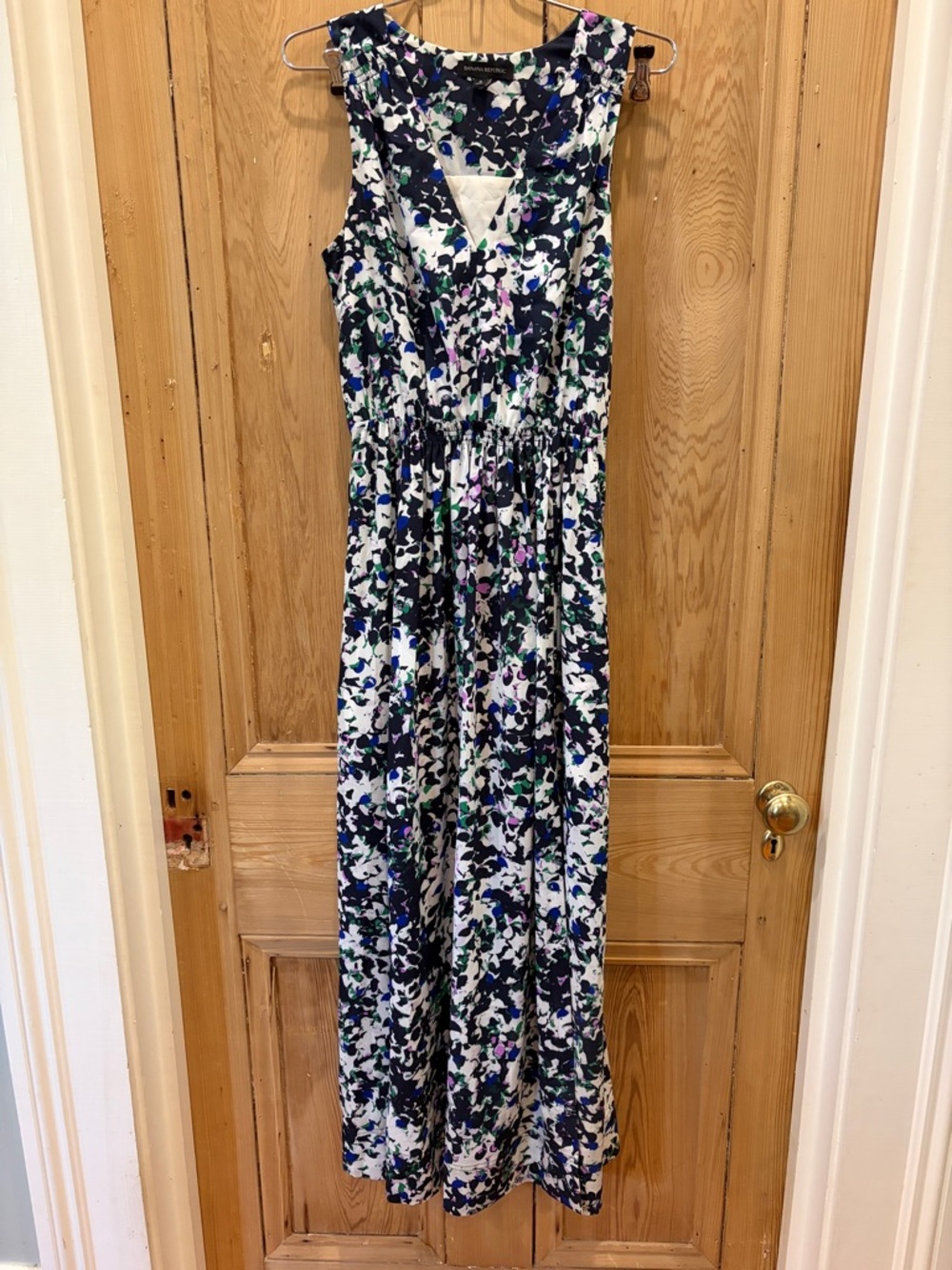 Banana Republic Sleeveless Floral Maxi Dress in White, Blue, Black & Purple